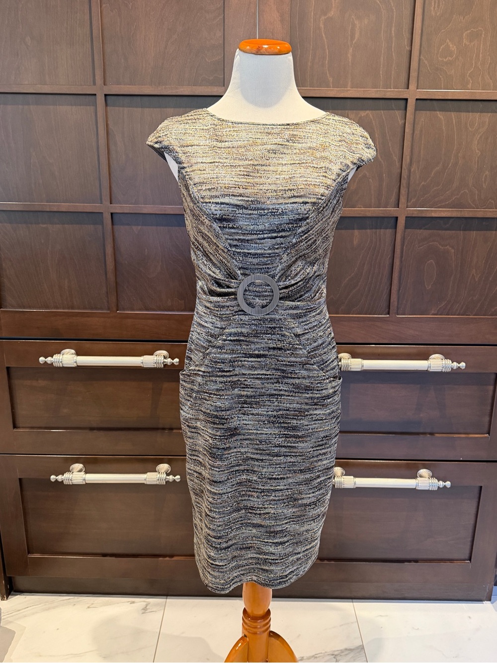 David Meister Sheath Dress with Waist Ring Detail